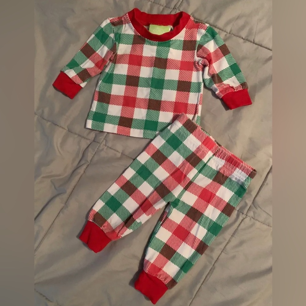 Classic Whimsy Christmas Holiday pj Pajama set Infant Baby 3 M Red Green Checked